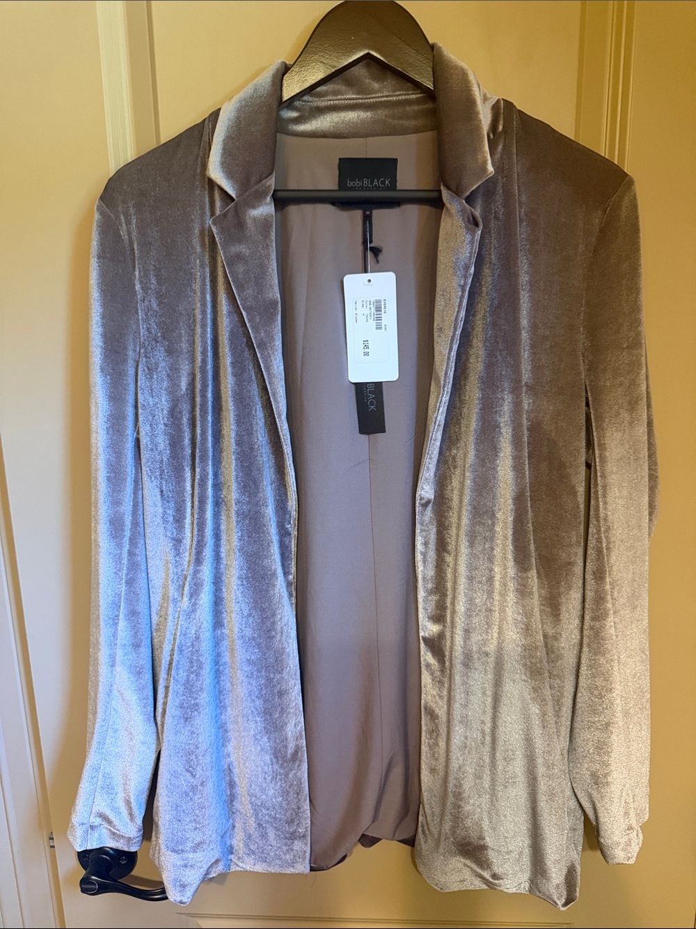Women's Velvet Open-Front Blazer in Taupe
